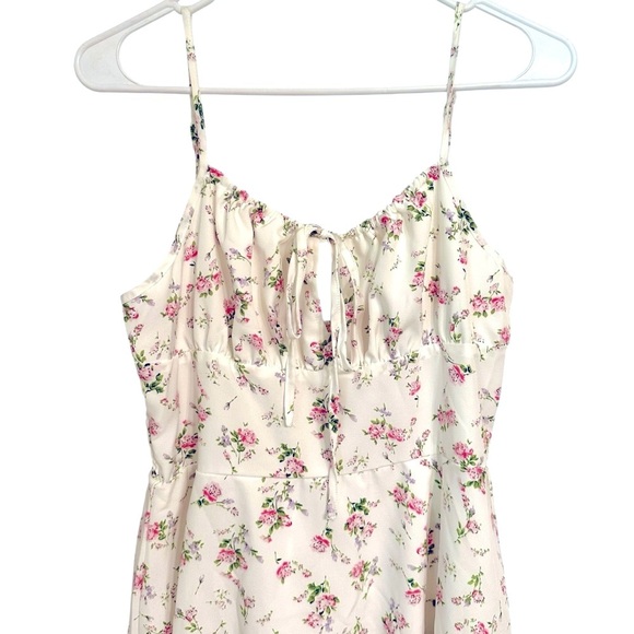 Pink Floral Knee Length White Sundress Dress M - Picture 6 of 8